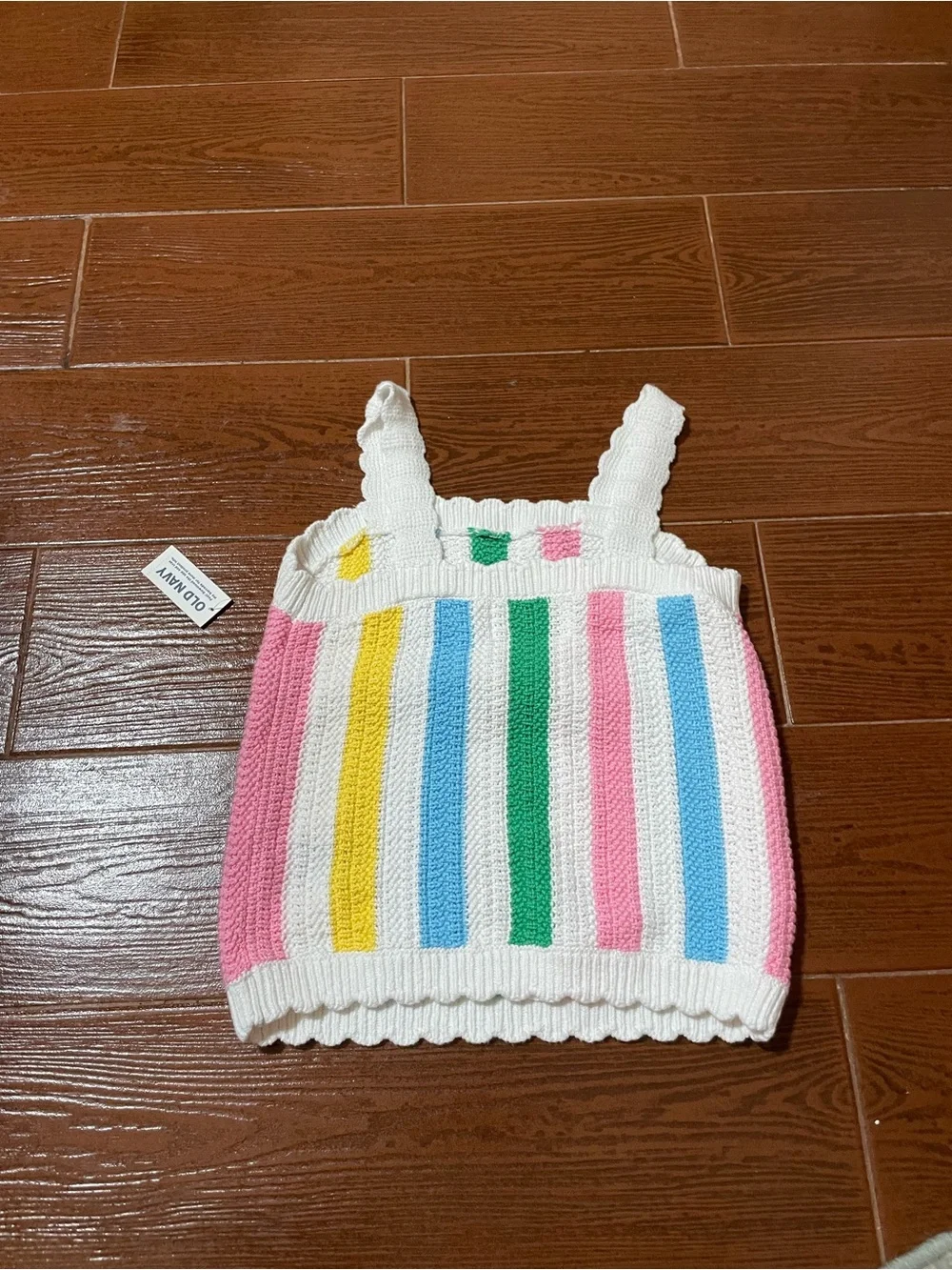Youth Old Navy Sleeveless Sweater Knit Tank Top cotton stripe LG crochet white